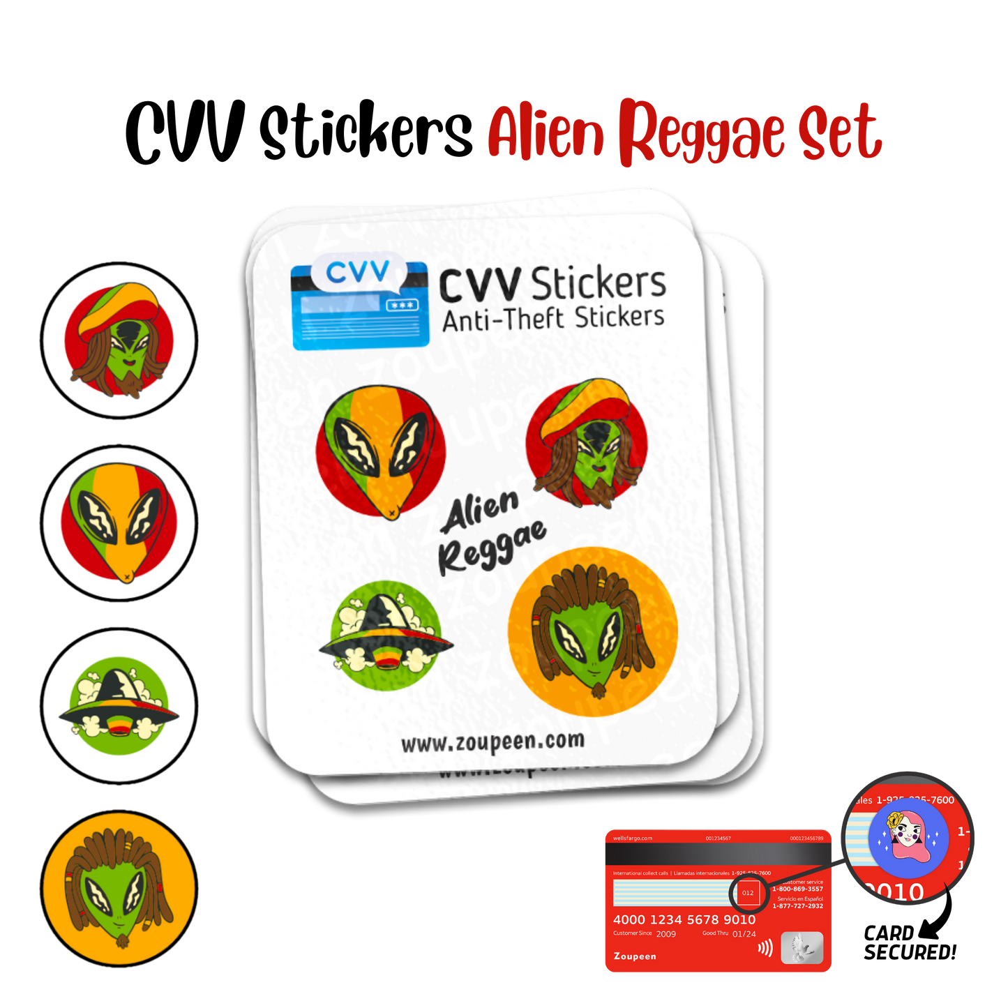 CVV Anti-Theft Stickers: Alien Reggae Set