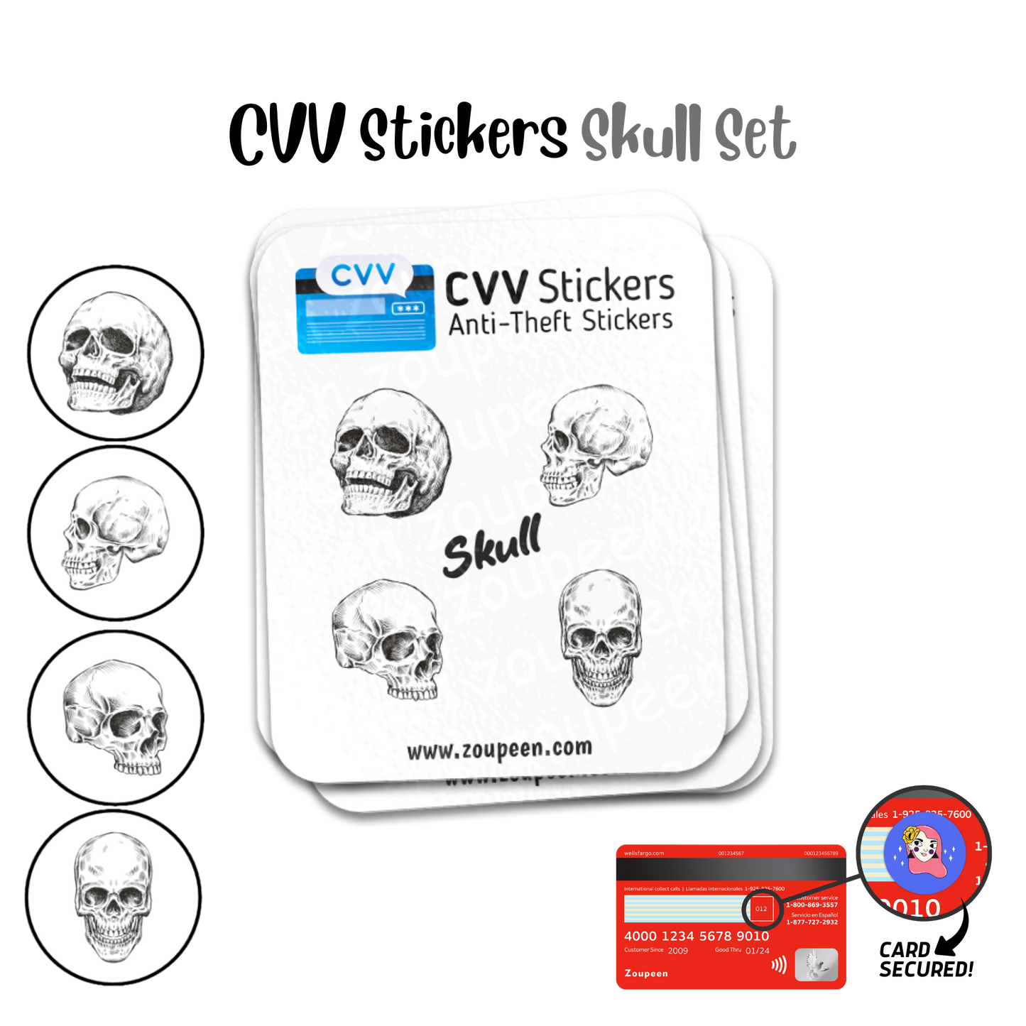 CVV Anti-Theft Stickers: Skull Set