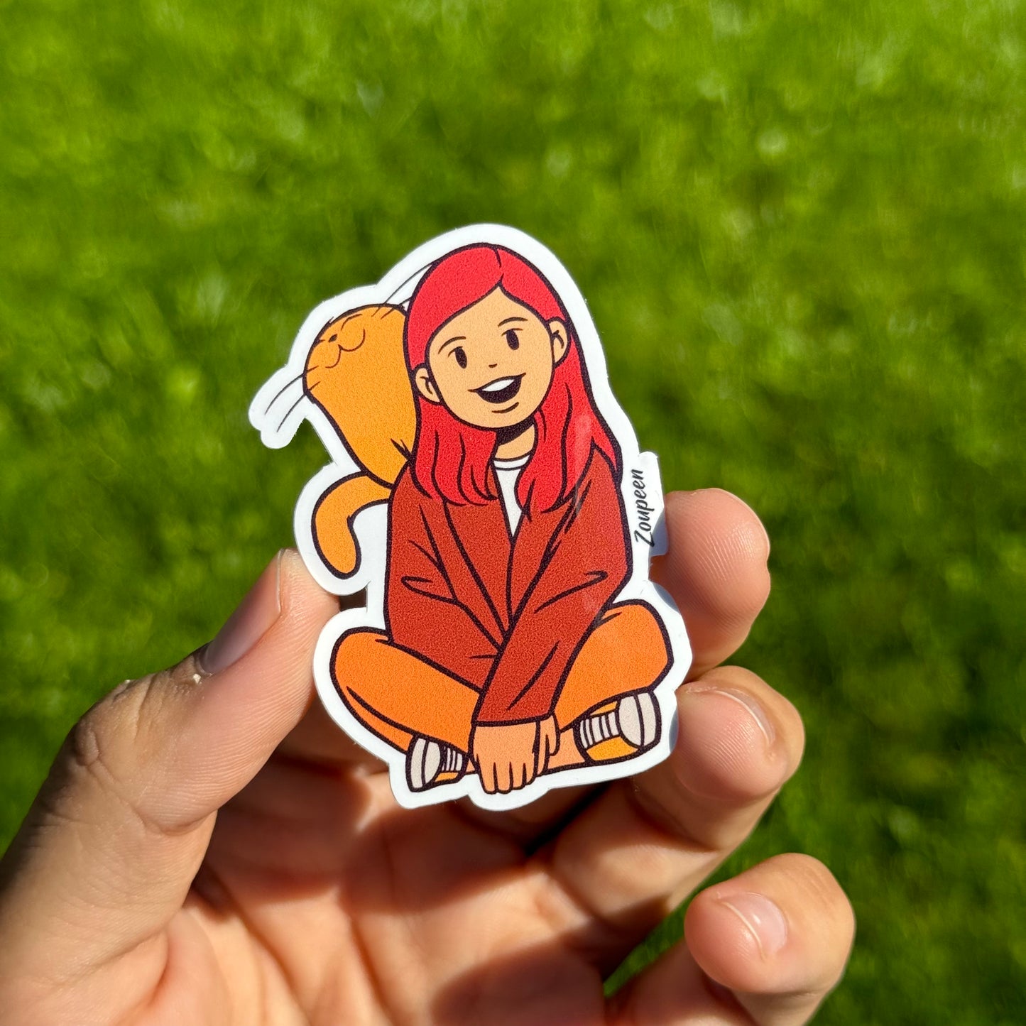 Girl and Cat Sticker