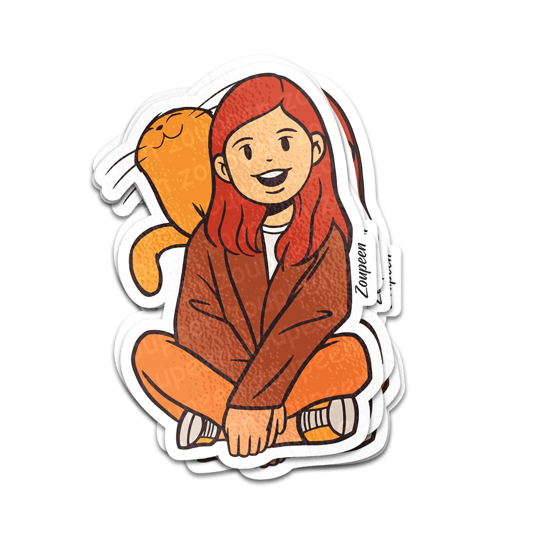 Girl and Cat Sticker