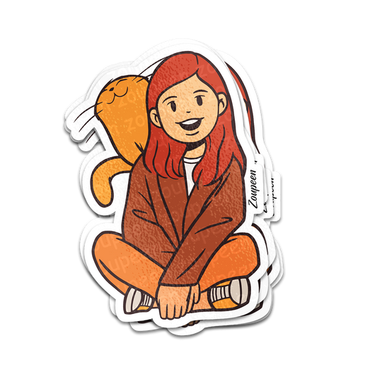 Girl and Cat Sticker