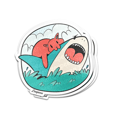 Shark Rider Kitten Sticker